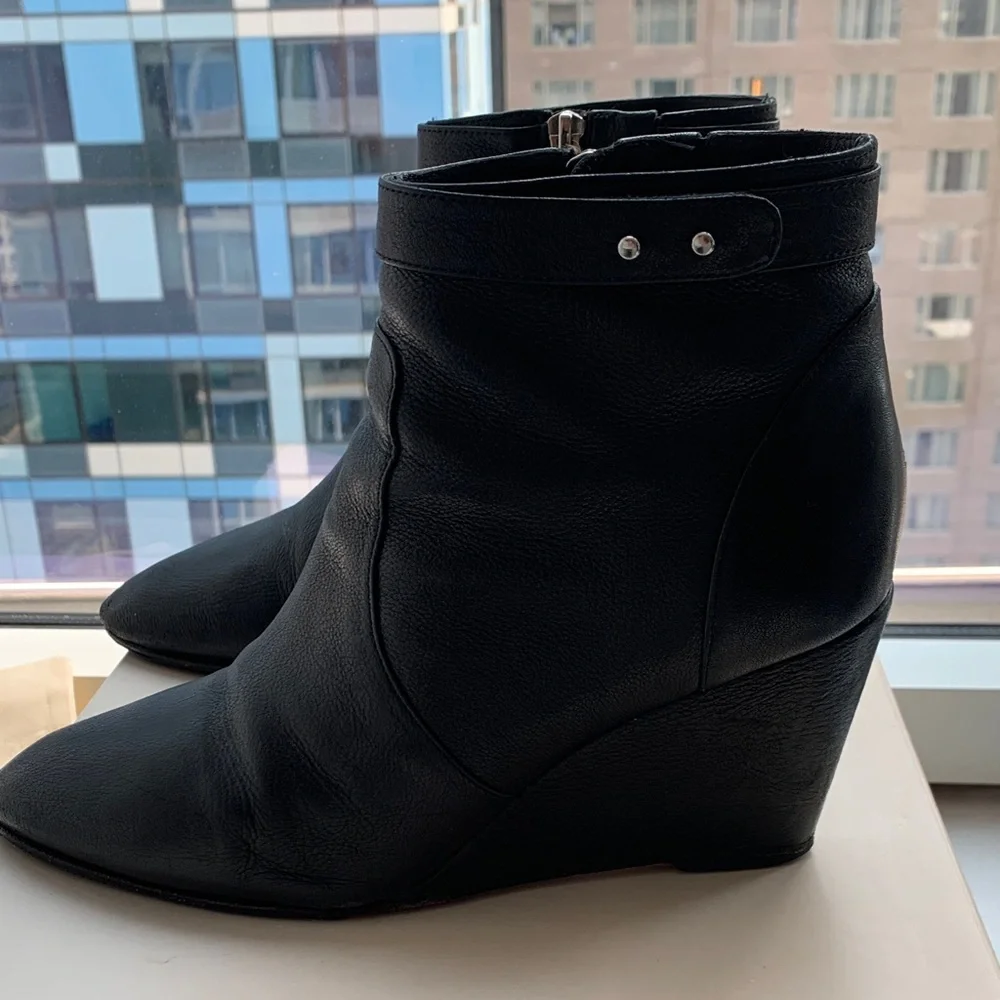 Loeffler Randall Black Leather Wedge Ankle Boots